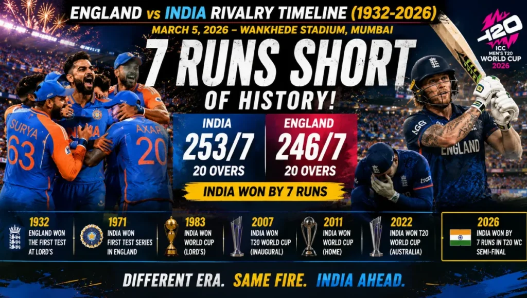England Cricket Team vs India National Cricket Team Timeline