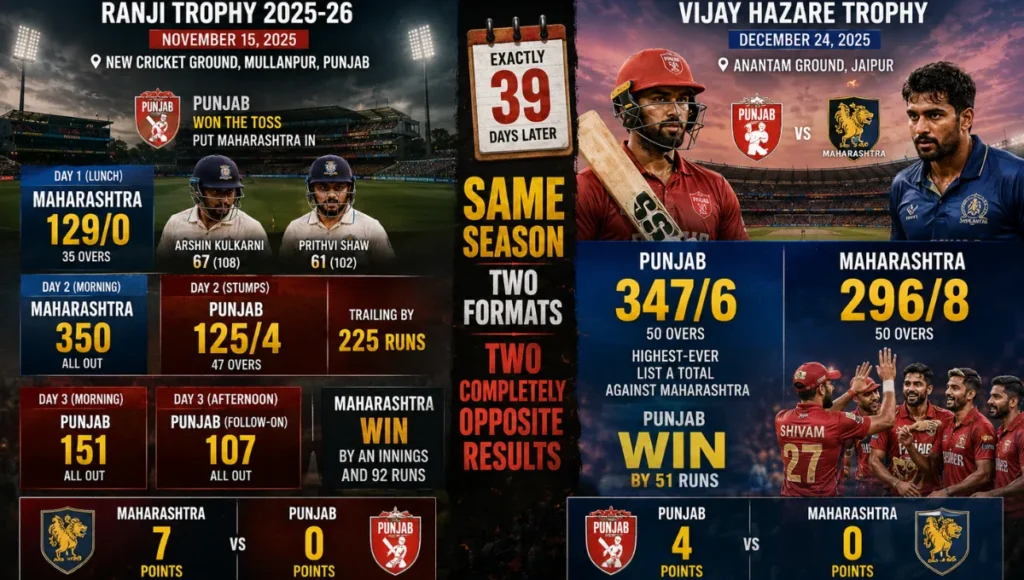 Punjab Cricket Team vs Maharashtra Cricket Team Match Scorecard